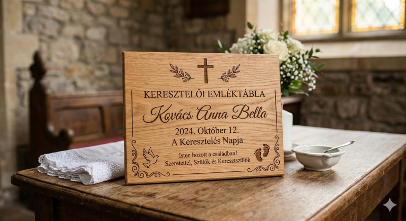 Gravírozott keresztelői emléktábla